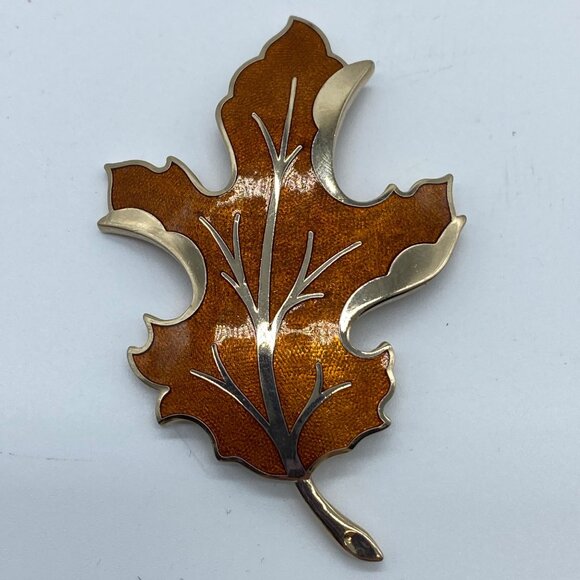 Vintage Gold Tone Enamel Maple Leaf Brooch Pins Set Of 3 Gold Green & Brown - Picture 2 of 10